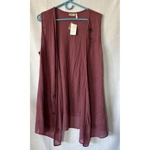 Logo Lori Goldstein Mauve‎ Open Cardigan Long Sheer Hem Soft Sleeveless med NWT